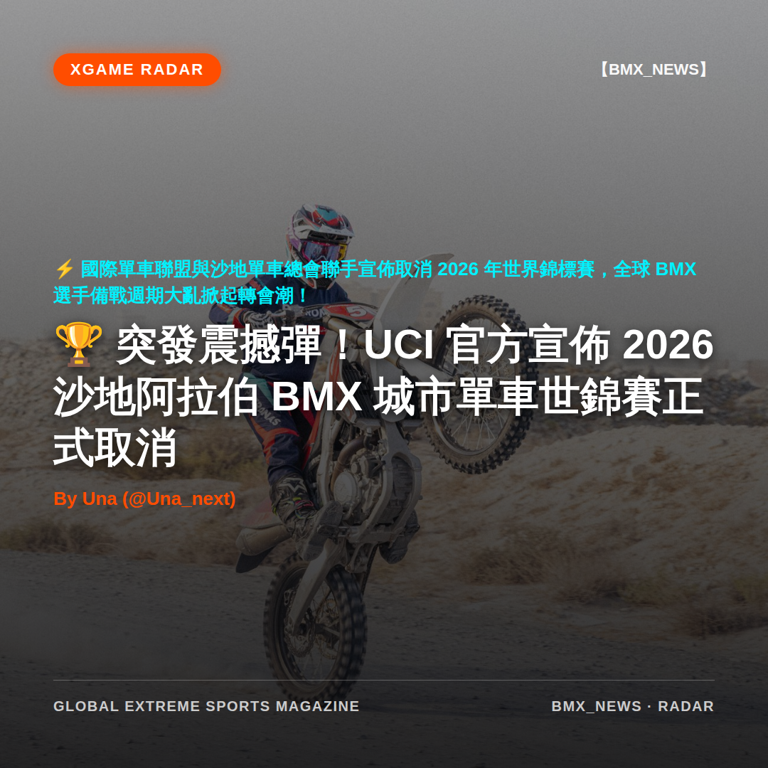 突發震撼彈！UCI 官方宣佈 2026 沙地阿拉伯 BMX 城市單車世錦賽正式取消
