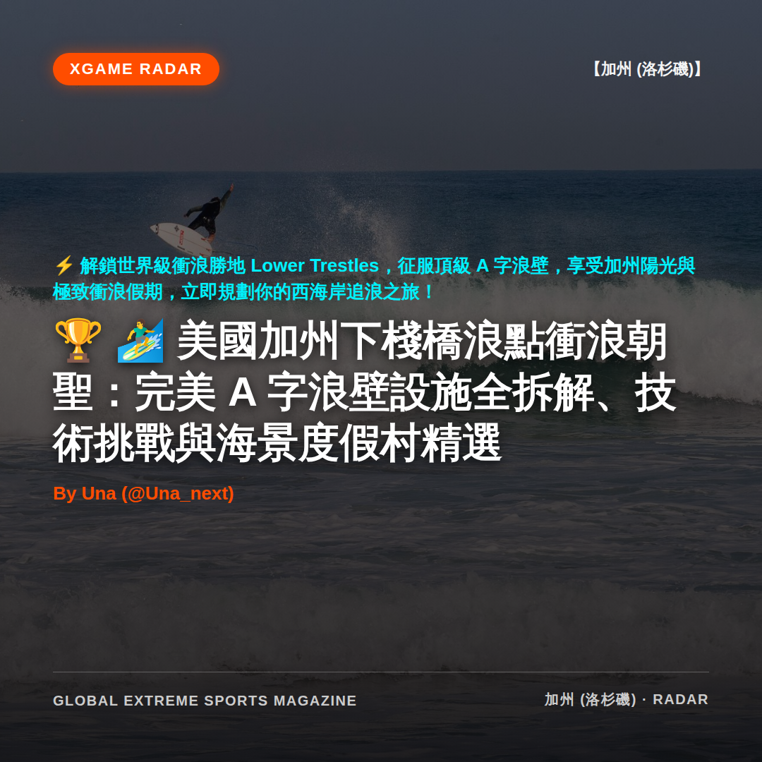 🏄‍♂️ 美國加州下棧橋浪點衝浪朝聖：完美 A 字浪壁設施全拆解、技術挑戰與海景度假村精選